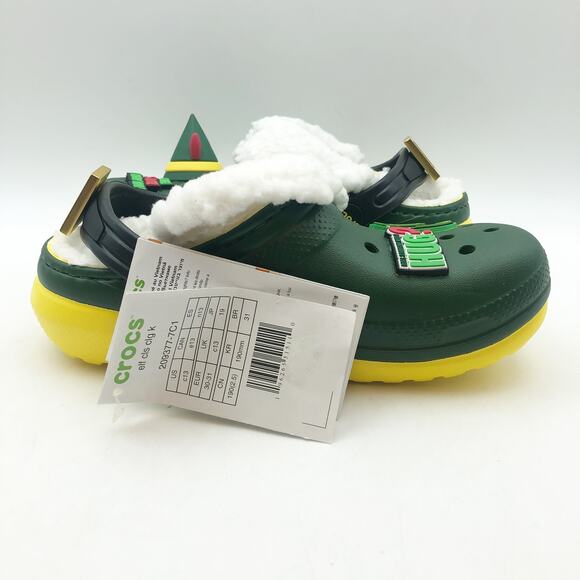Crocs Unisex Kids Elf Classic Clogs Size 13 Festive Green NWT - Picture 4 of 11
